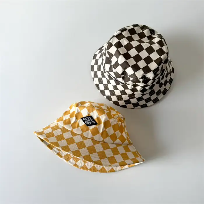 Nouveau motif damier enfants seau chapeau mignon Plaid bébé garçons filles