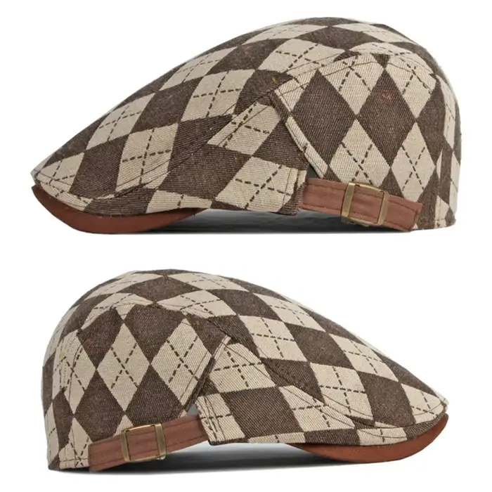 Béret rétro à carreaux pour hommes et femmes