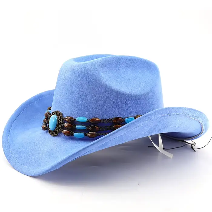 Chapeau de Cowboy occidental en daim pour hommes et femmes, chapeau de voyage en plein air avec bord