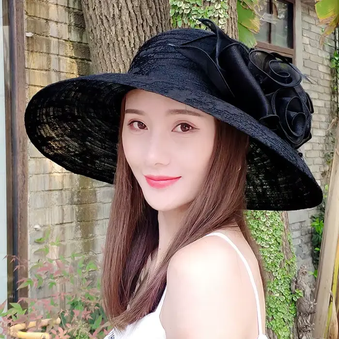 Fascinant Kentucky grand chapeau dames thé fête mariage été Organza chapeau femmes fleur grand bord 