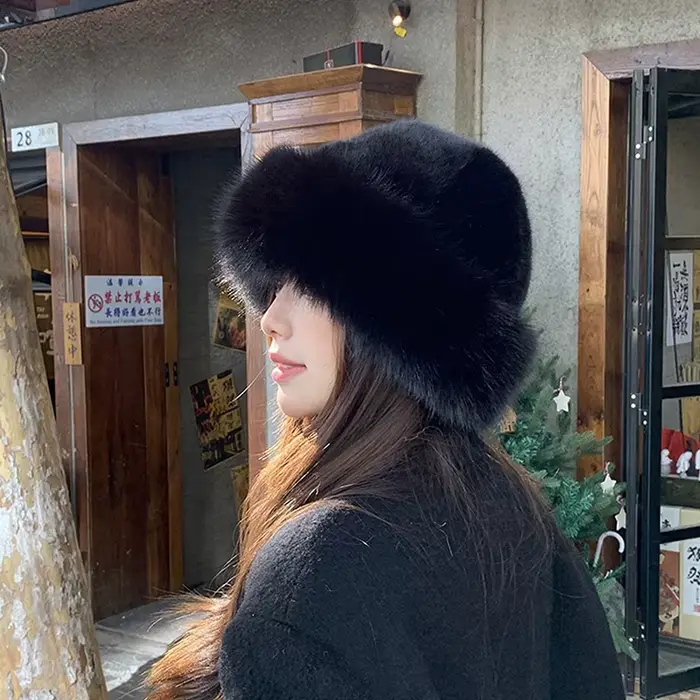 Chapeau seau en fausse fourrure pour femmes, chapeau de pêcheur en peluche de luxe, chapeau d'hiver 