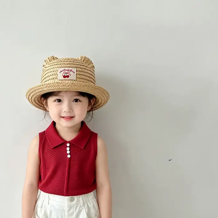 Chapeau de soleil en paille de blé d'été avec logo cerise