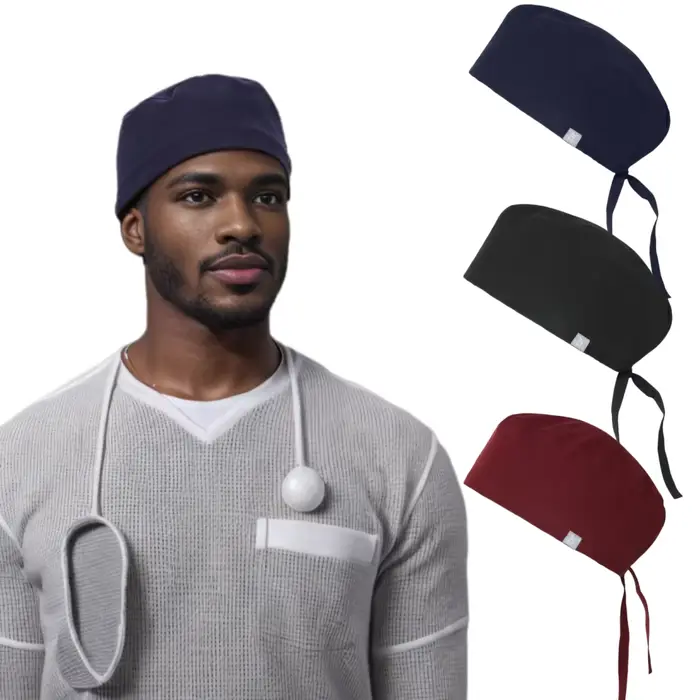 Casquettes de gommage bleu foncé avec bouton réglable à nouer au dos