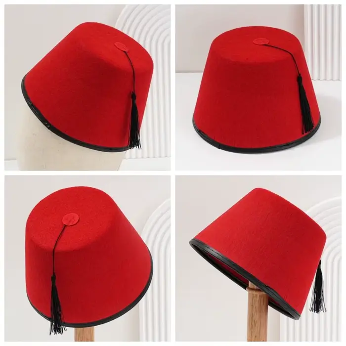 Chapeau Fez Rond en Feutre Respirant Rouge