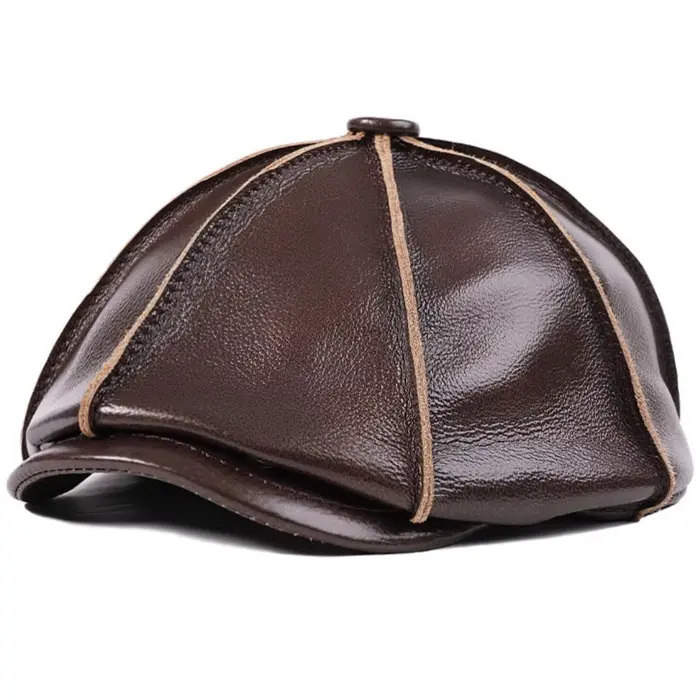 HT4848 bérets pour hommes femmes de haute qualité en cuir véritable chapeau octogonal Ivy casquette 