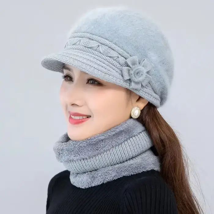 Chapeau d'hiver pour femmes, garde au chaud, doublé de fourrure, ensemble chapeau et écharpe, chapea