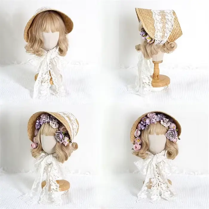 Chapeau de paille Lolita Mori Girl élégant pour femmes occasions spéciales été plage cosplay