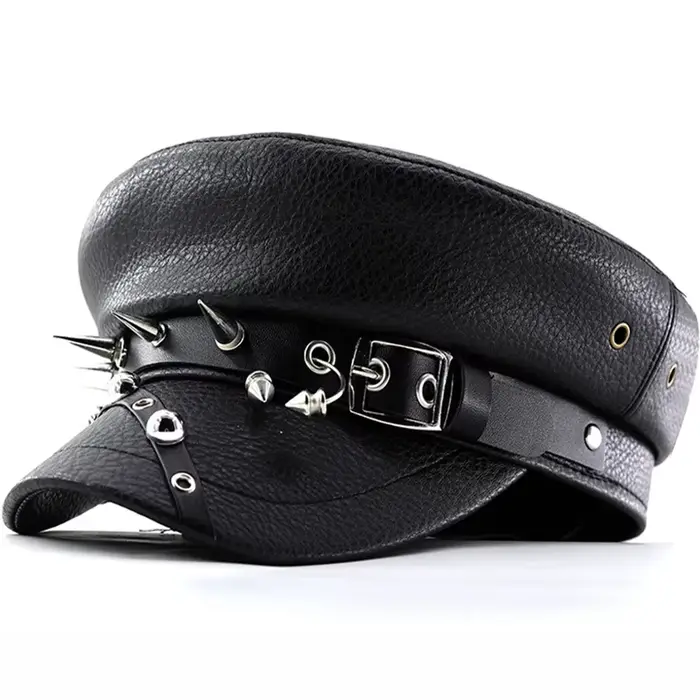Béret tendance pour femmes, casquette militaire en cuir Pu noir à dessus plat, accessoires pour femm