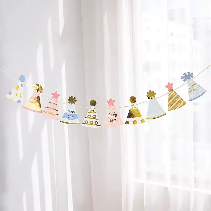 Banderoles de chapeau d'anniversaire pour réception-cadeau pour bébé, décorations de fête d'annivers