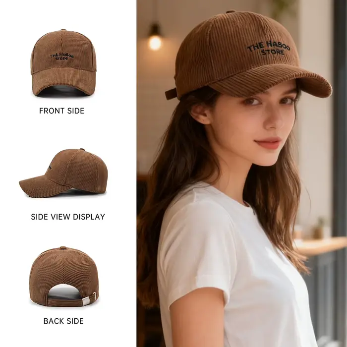 Casquette de baseball en velours côtelé unisexe avec broderie de lettres simples pour homme et femme protection solaire quatre saisons activité sportiveextérieur
