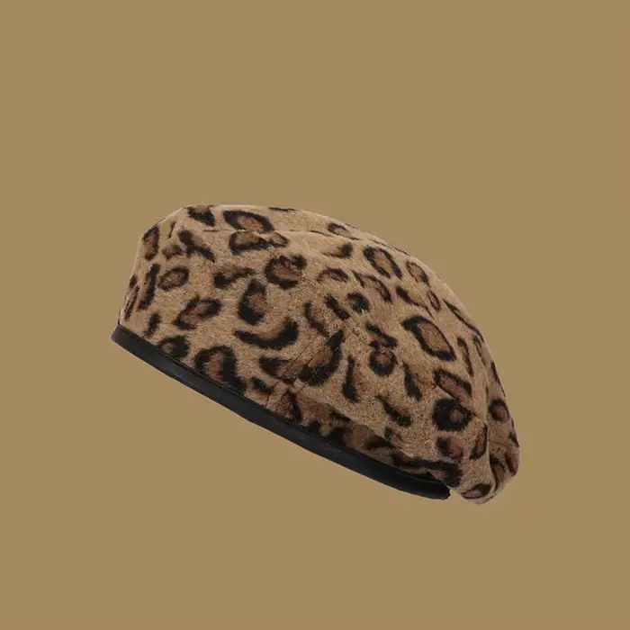 Béret imprimé léopard pour femmes, polyvalent, rétro japonais, chapeau de peintre, automne hiver, bo