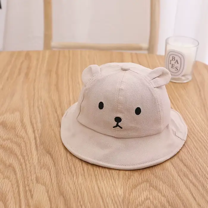 Chapeau Bob Bébé Ours Mignon avec Oreilles Garçon Fille Coton Chapeau de Soleil Enfant Extérieur Été