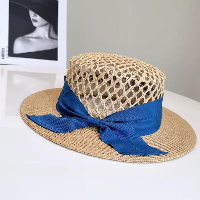 Chapeaux de paille de bateau de styliste, bande de ruban, chapeau de soleil d'herbe de mer, respiran