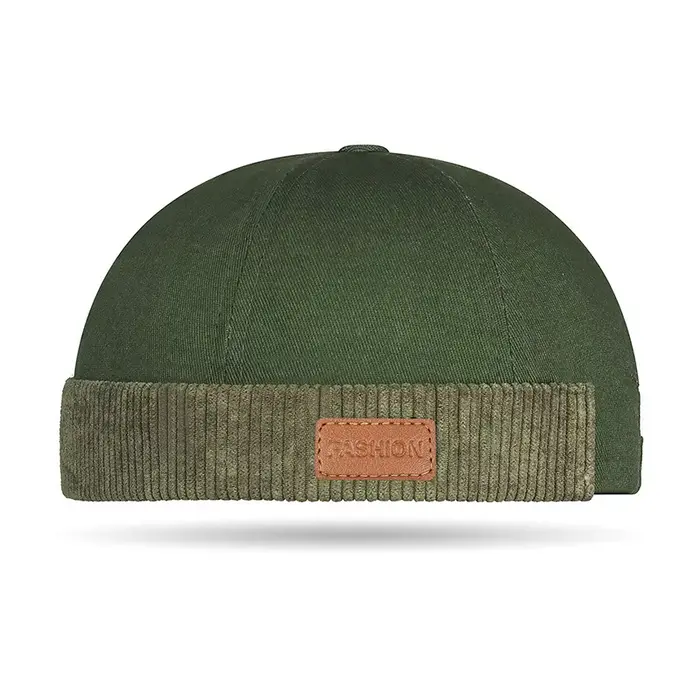 Bonnet marin unisexe tendance avec bordure en velours côtelé et patch en cuir, 6 couleurs