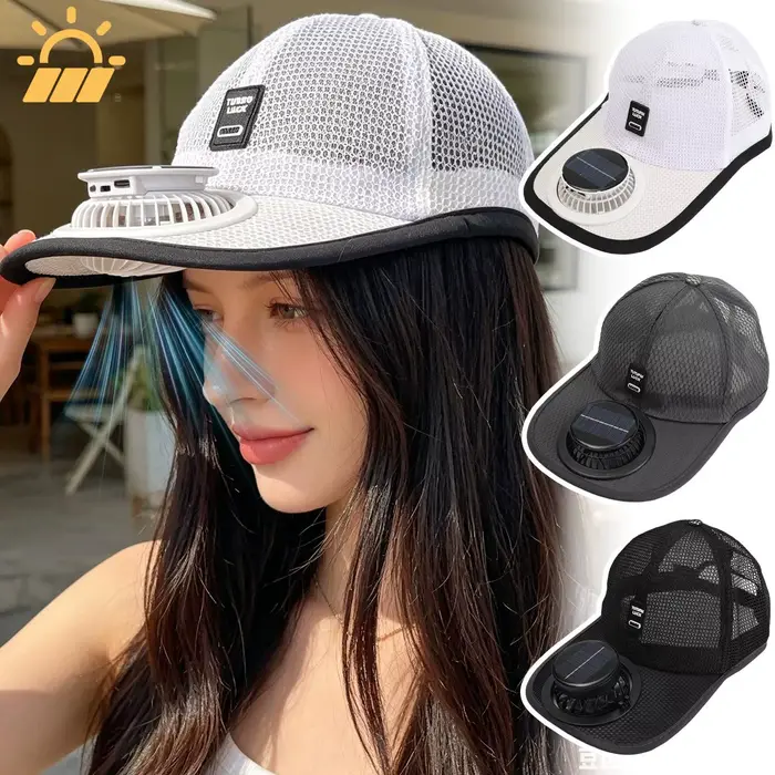 Casquette solaire ventilée en maille polyester protection UV rechargeable USB mode double alimentation pour hommes femmes occasions extérieures de plein air voyage printemps été
