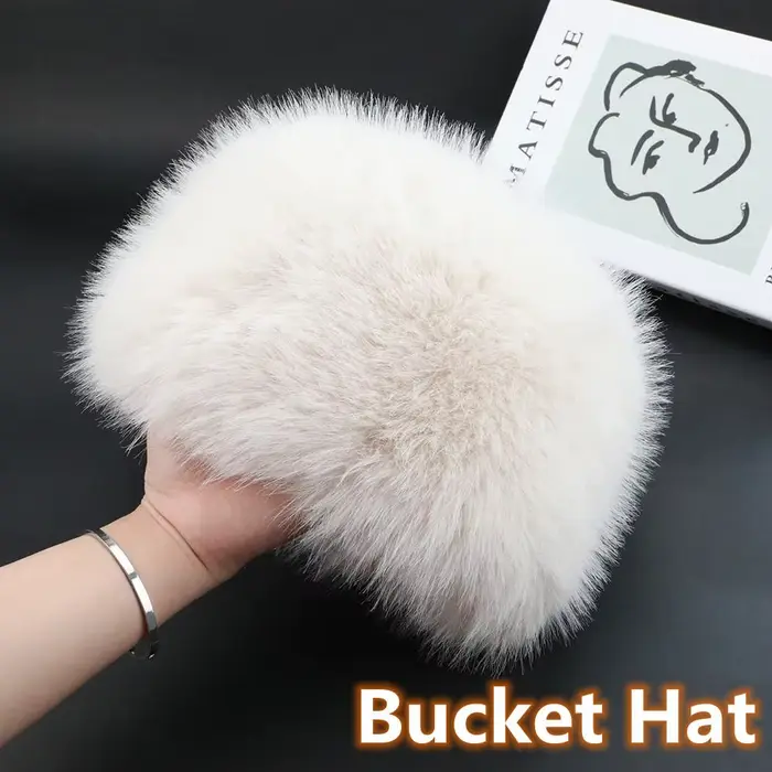 Chapeau bob en fausse fourrure de renard pour femme