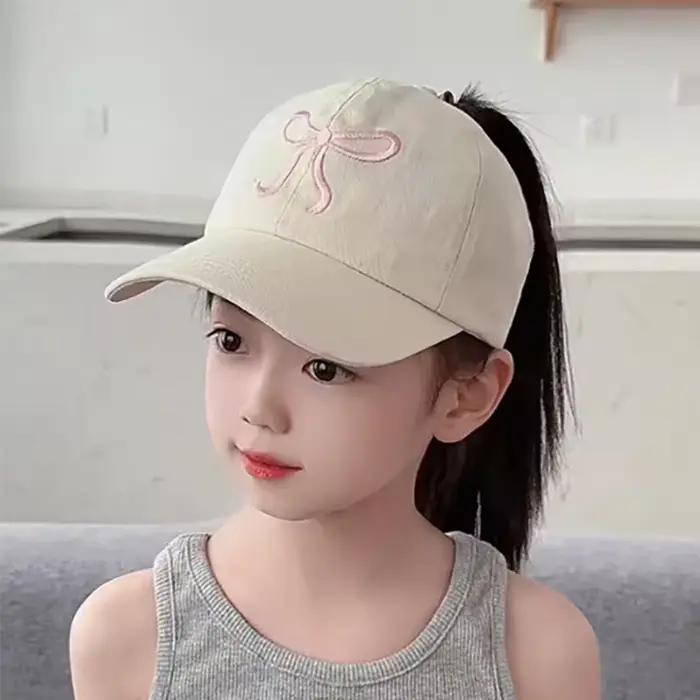 Casquette de baseball anti-UV pour enfants, style chapeau haut de forme, avec motif brodé et nœud, v