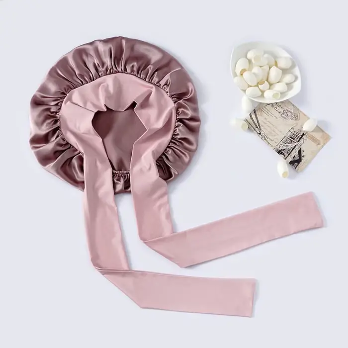 Bonnet de couchage en soie de mûrier pour femmes, cheveux bouclés, réglable, en Satin, large bande é