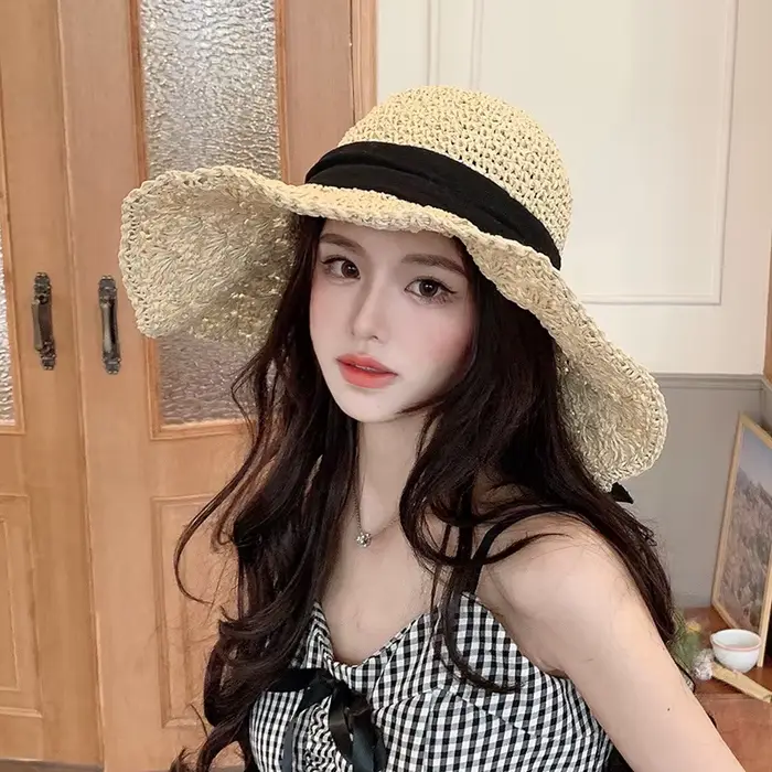 Nouveau chapeau d'été pour femme chapeau de paille à large bord pliable protection solaire plage vacances élégance occassions spéciales
