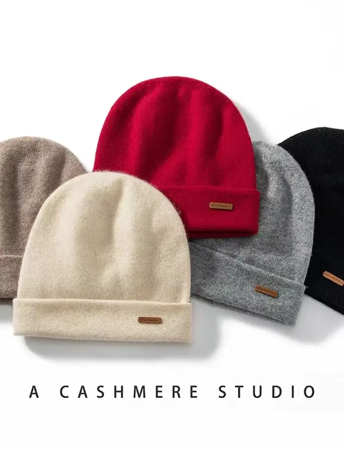 100% cachemire 2 couches bonnets solide tricot casquettes unisexe chapeau décontracté hommes nouvel an prix spécial basique doux femmes chaud cheveux Bonnet
