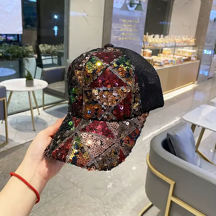 Casquette de baseball en maille respirante à paillettes colorées pour hommes et femmes de voyage, ch