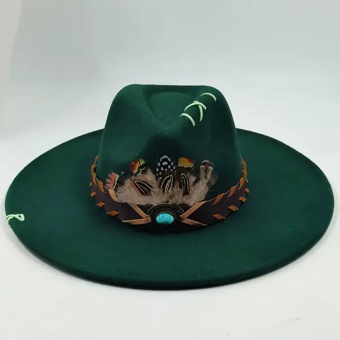 Chapeau en daim à large bord pour hommes et femmes, Fedoras en plumes, chapeau plat, chapeau de jazz