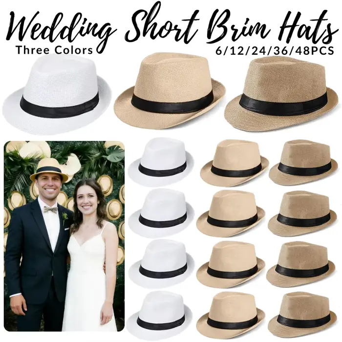 Lot de 6 à 48 chapeaux Fedora en paille pour hommes