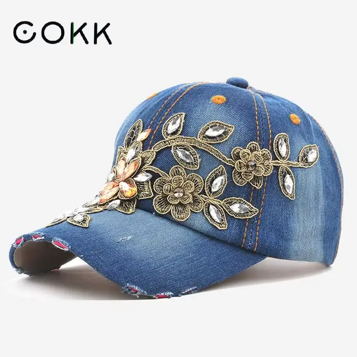 COKK casquette de Baseball femme diamant peinture broderie fleur Denim Snapback chapeaux jean