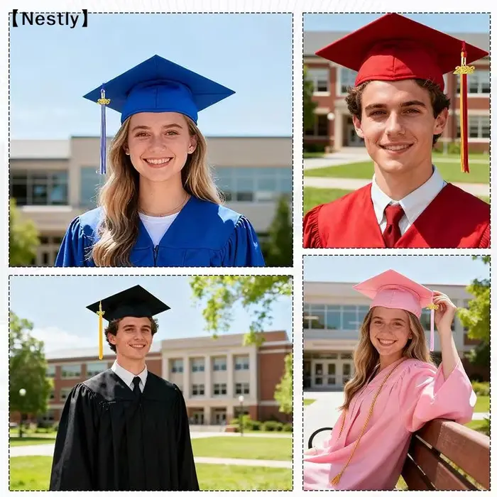 Chapeau de graduation en tissus tricotes avec pompon pour cérémonie de diplôme lycée et université pour homme et femme多种颜色的毕业帽带流苏适用于高中和大学毕业典礼男女通用