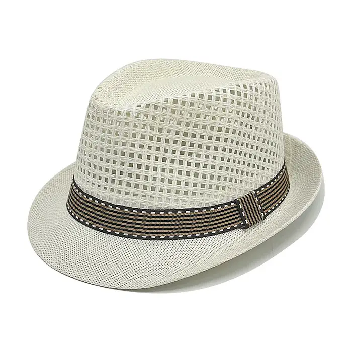 Chapeau de paille d'été tendance pour homme, creux, pour voyage et plage, couleur unie, à large bord