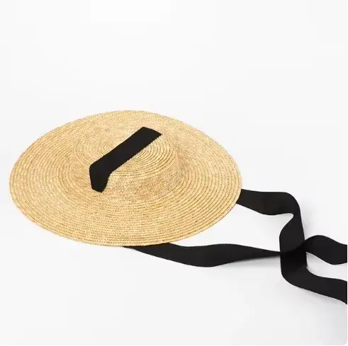 Chapeau de paille à large bord et dessus plat, style Hepburn européen et américain, tendance, pour f
