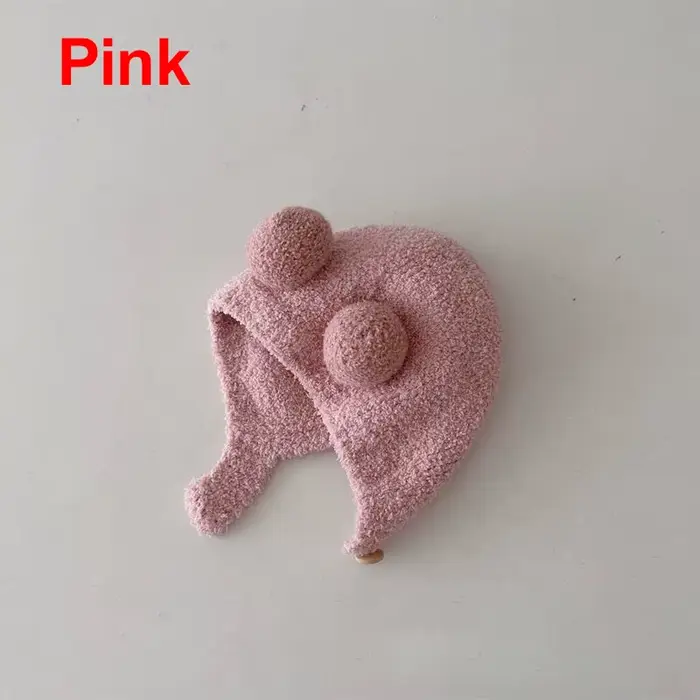 Mignon hiver chaud enfants fille garçons bébé chapeaux polaire laine ourlet casquettes avec boule so
