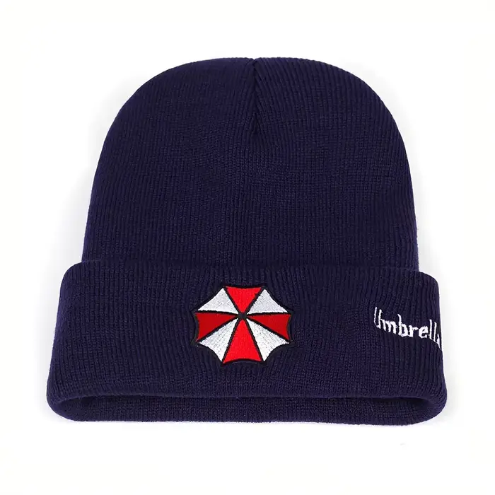 1 bonnet tricoté chaud sans visière avec bord replié, bonnet tricoté élégant avec lettres brodées, b