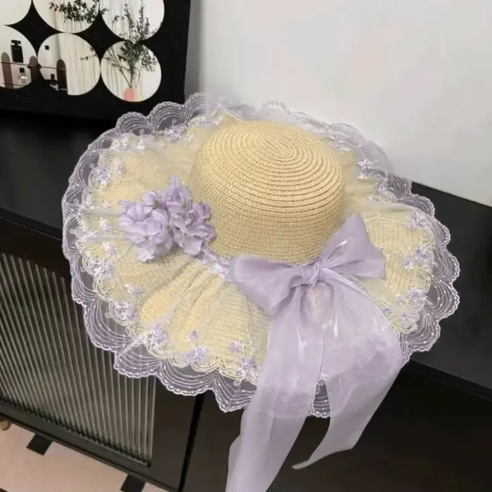 Chapeau de paille pour femme à motif floral, respirant, protection solaire INS, élégant, à large bor