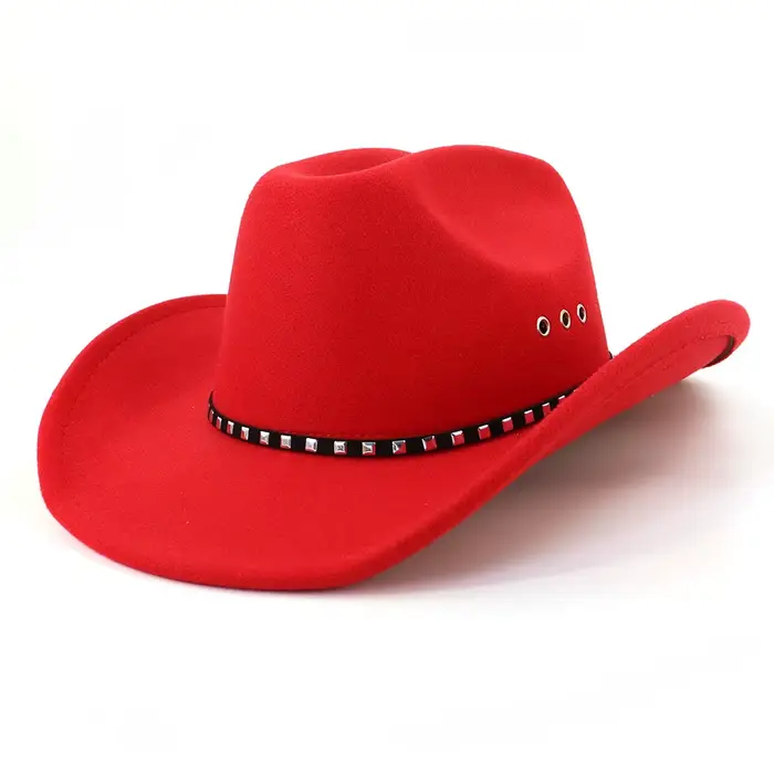 Chapeau de Cowboy Western à Rivets pour Hommes et Femmes, Fascinateur Vintage, Casquettes en Feutre