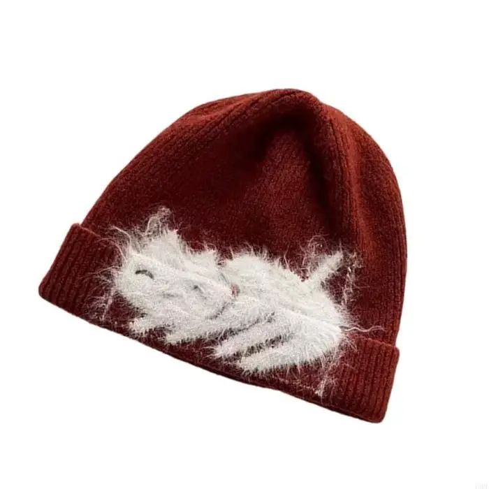 Chapeau à tête mort avec chaton tricoté pour activités plein air unisexe en acrylique pour homme et femme occasions spéciales et mode sportif