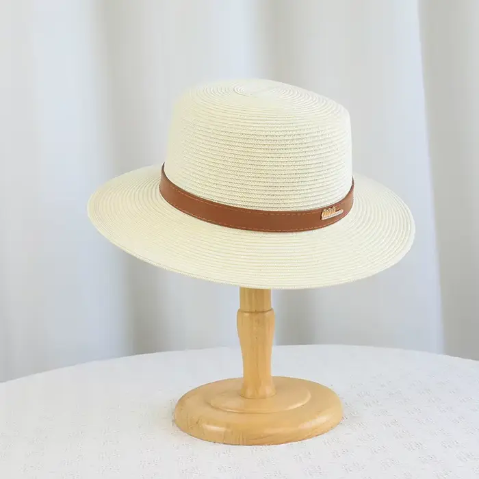 Chapeau de paille d'été pour femme, style bob, à calotte plate, protection solaire, décontracté, à l