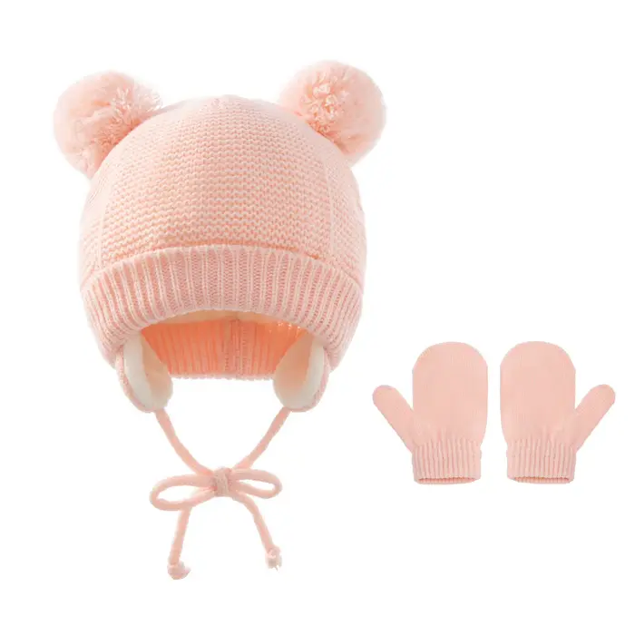 Bonnet et Gants Tricotés Unisexe Doublés Sourire Acrylique pour Enfants Occasions Hivernales Activités Extérieures