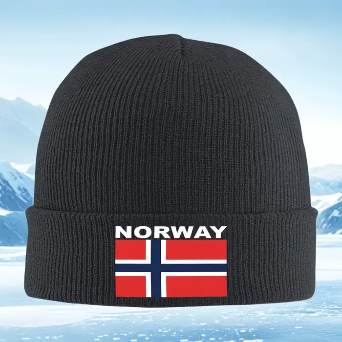 Drapeau norvégien avec lettrage audacieux hommes femmes unisexe tricoté chapeau bonnet pull casquett