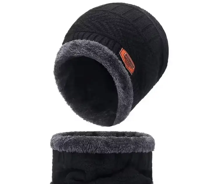 Ensemble bonnet et cache-cou d'hiver pour homme et femme, doublure en polaire douce, bonnet en trico