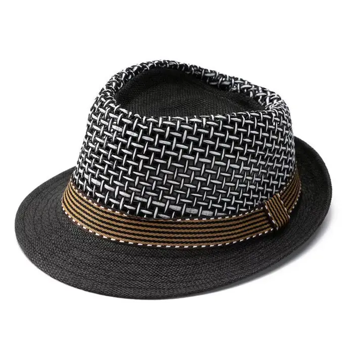 Chapeau Fedora en paille Trilby d'extérieur respirant à bord court pour homme