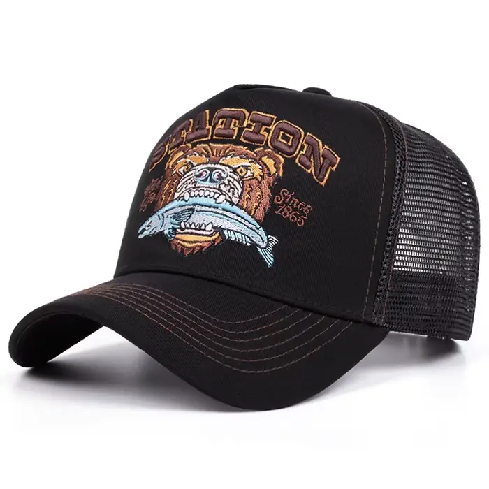 Casquette unisexe à motif de tête d'ours, chapeau de camionneur respirant d'été pour hommes et femme