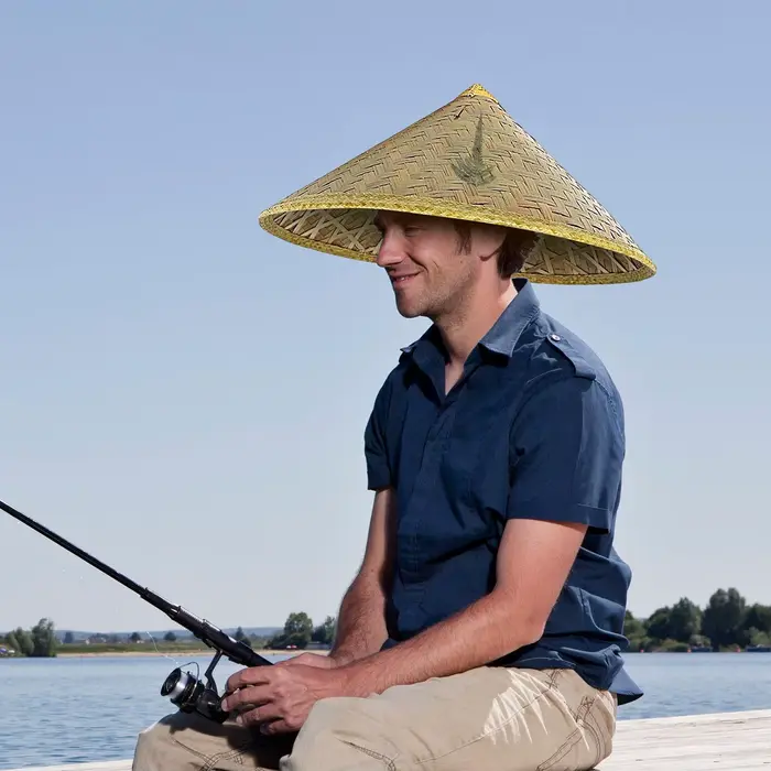 Chapeau de pêcheur rétro en paille tressée à la main, jaune rustique, accessoire de danse sous la pluie, chapeau de soleil pour pêche et randonnée