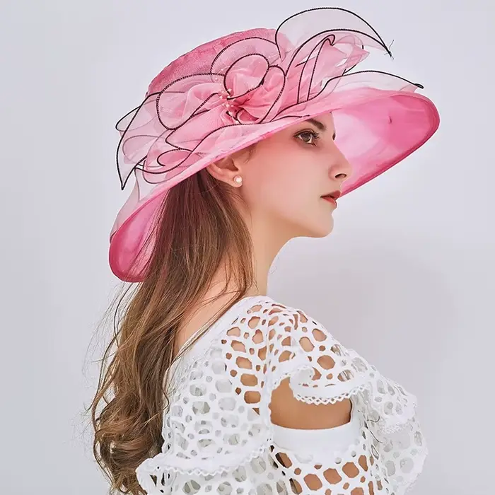 Chapeau vintage en organza à large bord pour femme