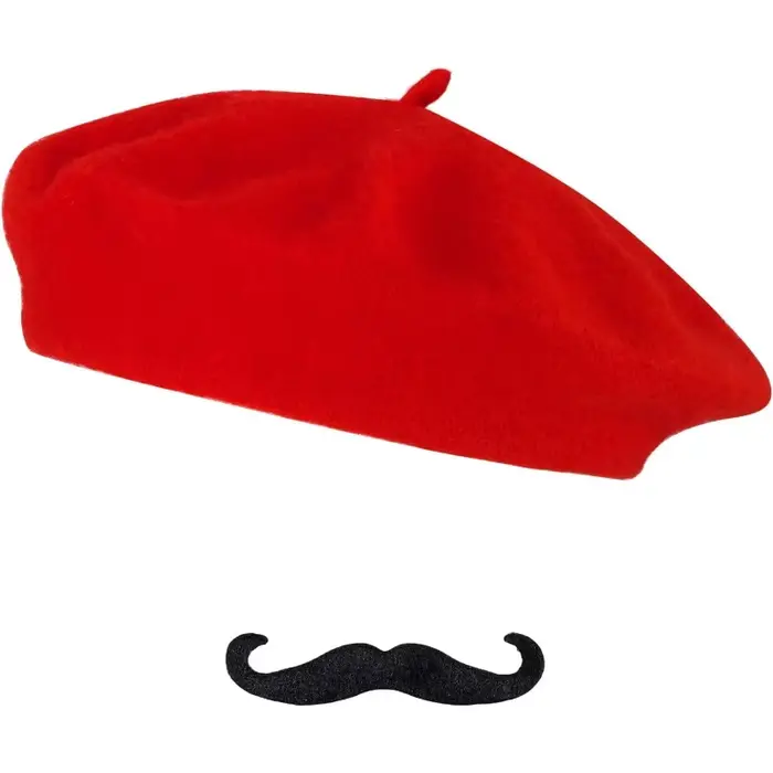 Ensemble de chapeaux de béret français, 2 pièces, comprenant une moustache de béret pour hommes, fêt