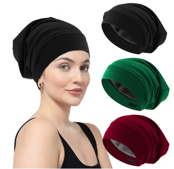 Bonnet de nuit en coton de bambou élastique doublé de satin pour hommes et femmes