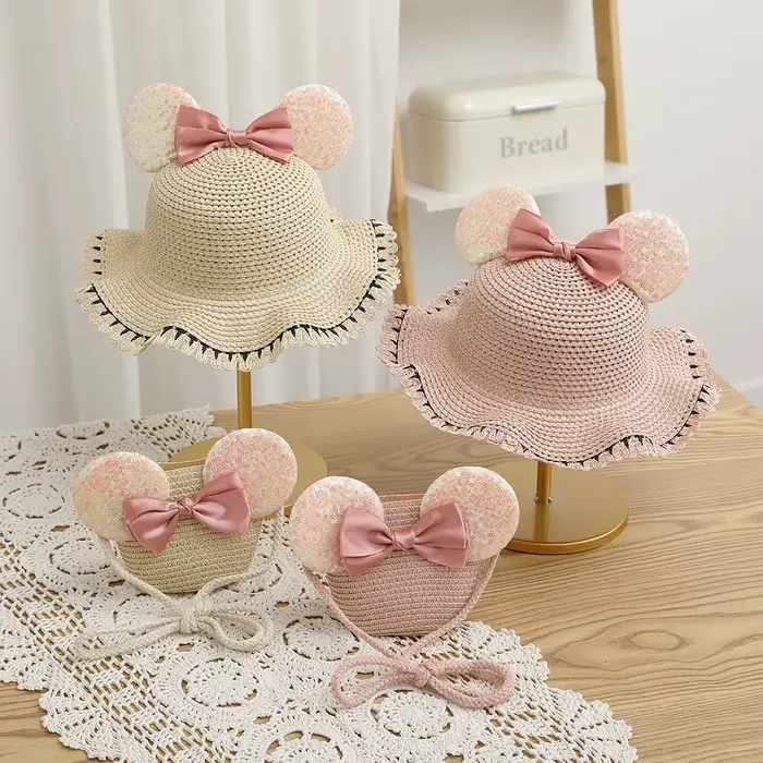 Ensemble chapeau et sac de paille pour filles