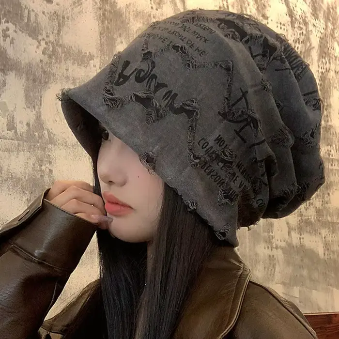 Mode pull à bord court empilable chapeau femmes personnalité grande tête mince Skullies bonnet Baggy