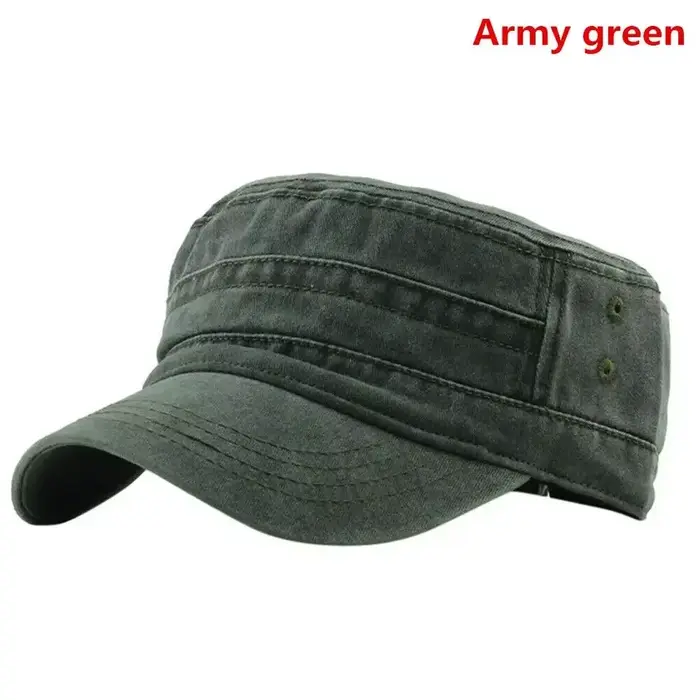 Casquette plate en coton pur grande taille pour homme, style militaire vieilli, casquette de basebal