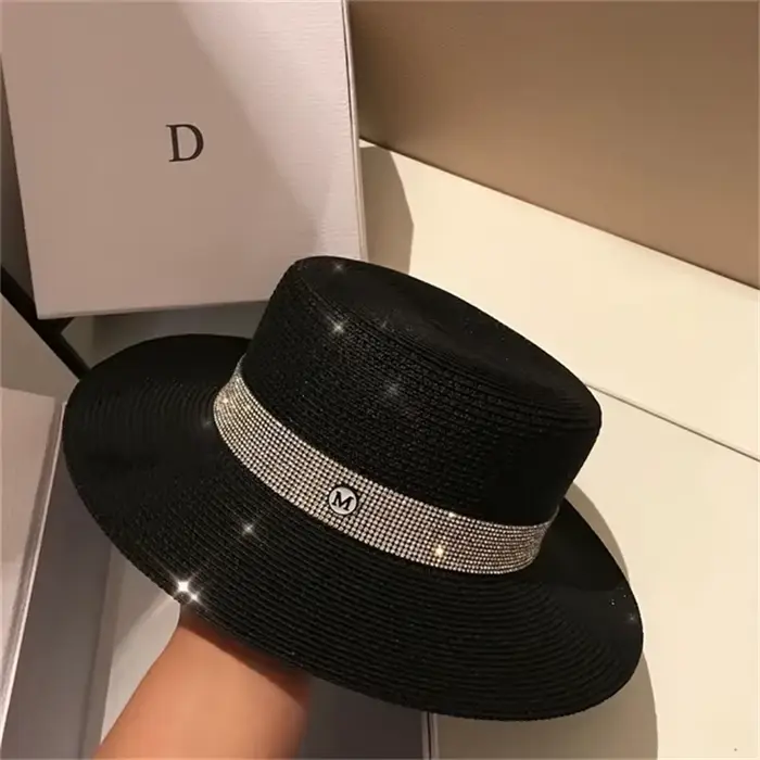 Chapeau de paille d'été à dessus plat, nouvelle élégance française, ruban carré en satin, chapeau de